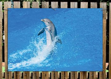 Wallario Sichtschutzzaunmatten Fröhlicher Delfin im blauen Wasser