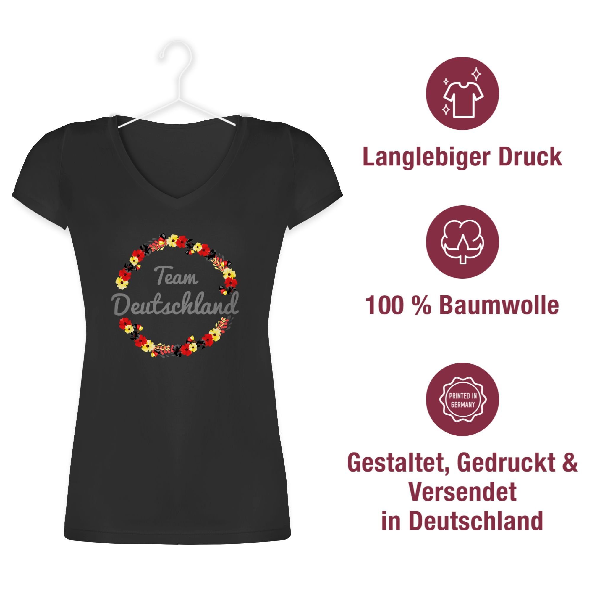 Damen Shirts Shirtracer T-Shirt EM Team Deutschland Blumen - Fussball WM 2022 - Damen T-Shirt mit V-Ausschnitt Weltmeisterschaft