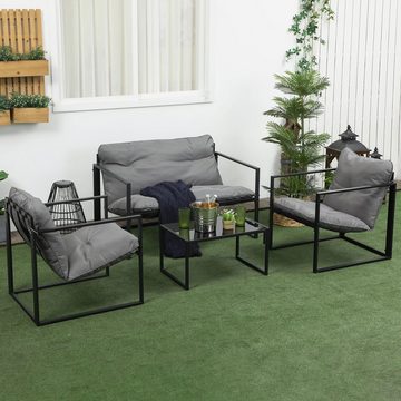 Outsunny Sitzgruppe Gartenmöbel-Set, 1 Glastisch, 2 Sessel, 1 Sofa, wetterbeständig, (Dining Set, 4-tlg., Gartenmöbel-Set), mit Auflagen