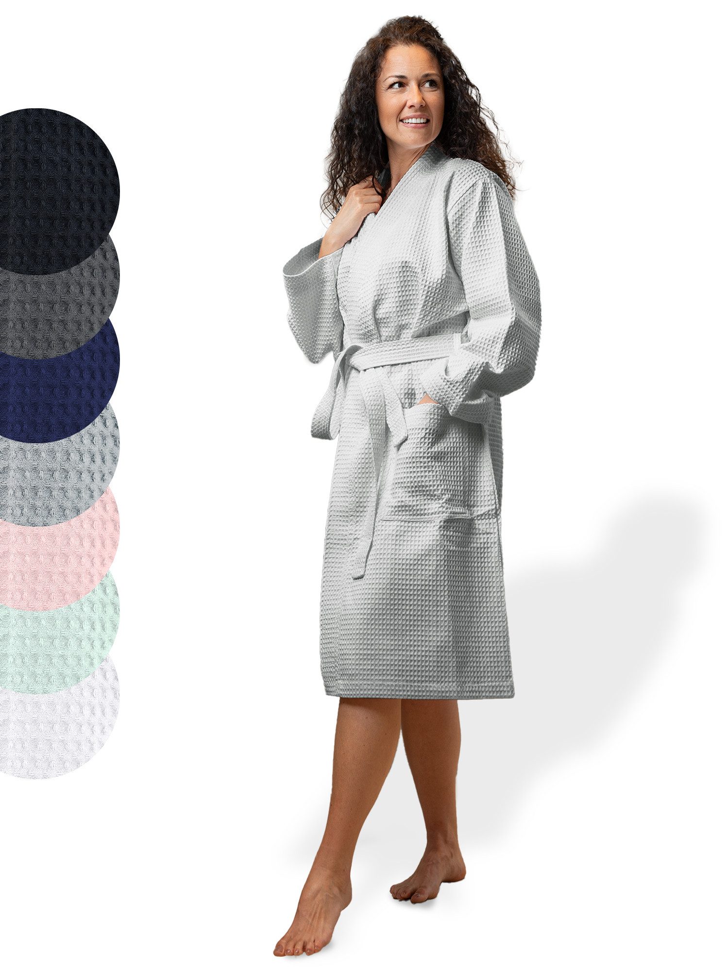 SIEGENTHAL Morgenmantel SIEGENTHAL® Damen Bademantel Waffelpique 100% Baumwolle Schalkragen, Schalkragen, elegante Gürtel, saugfähige Baumwolle, pflegeleicht und langlebig, praktische Taschen