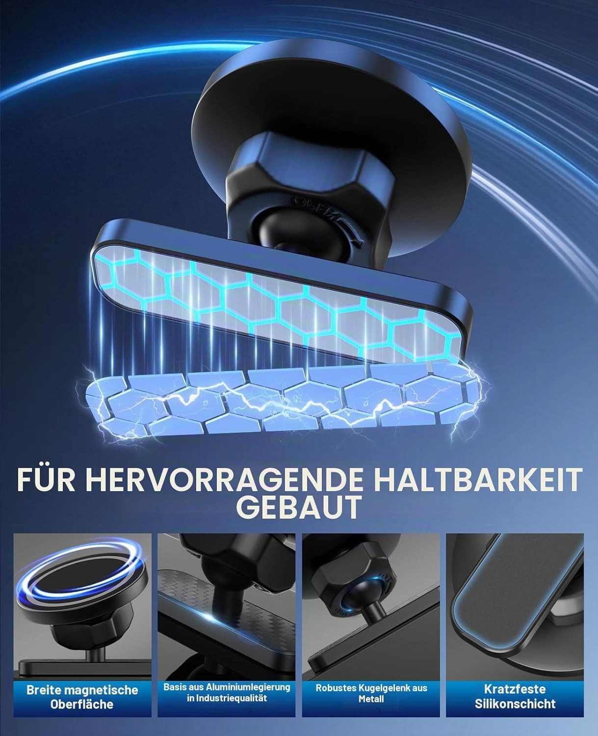 Vornix Smartphone-Halterung Magnetischer Handyhalter, 360° Drehung, MagSafe kompatibel, (iPhone 17-11 & Android inkl. Metallring, Universal Smartphone Halterung – Bild 5 von 5