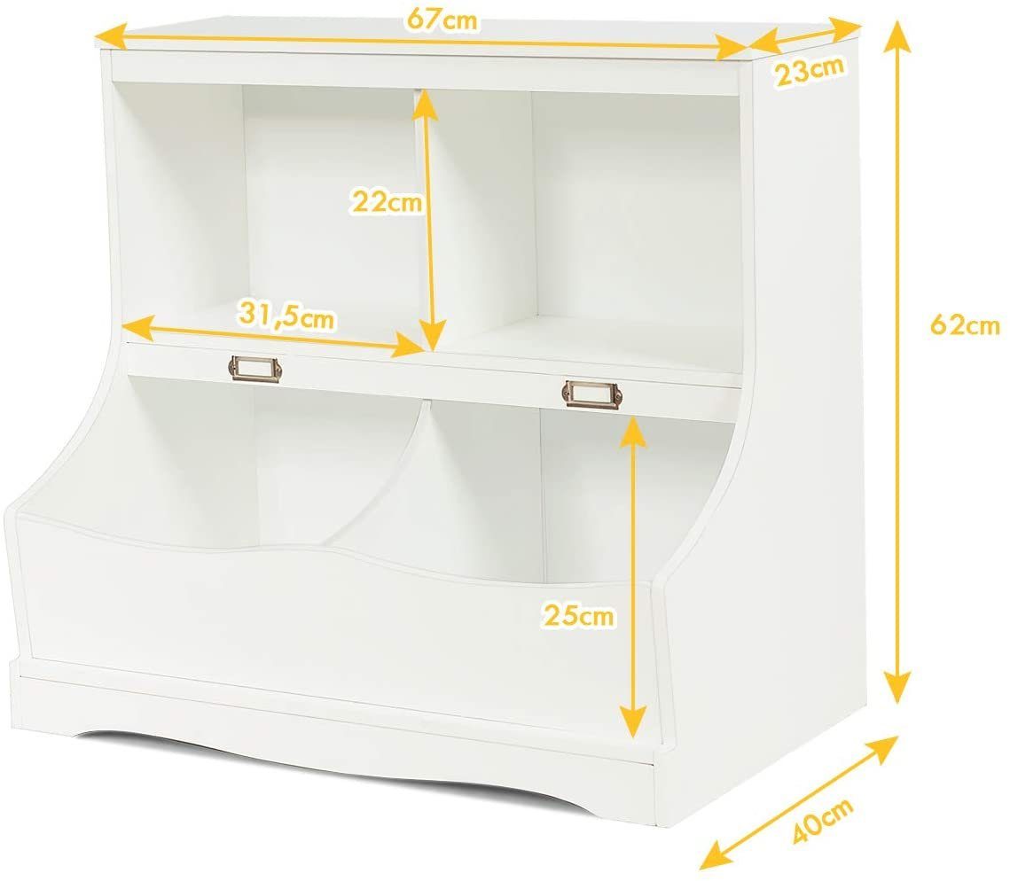 COSTWAY Bücherregal, Kinder, mit Stauraum, 2 Fächern Kästen 2 und 67x40x62cm Weiß