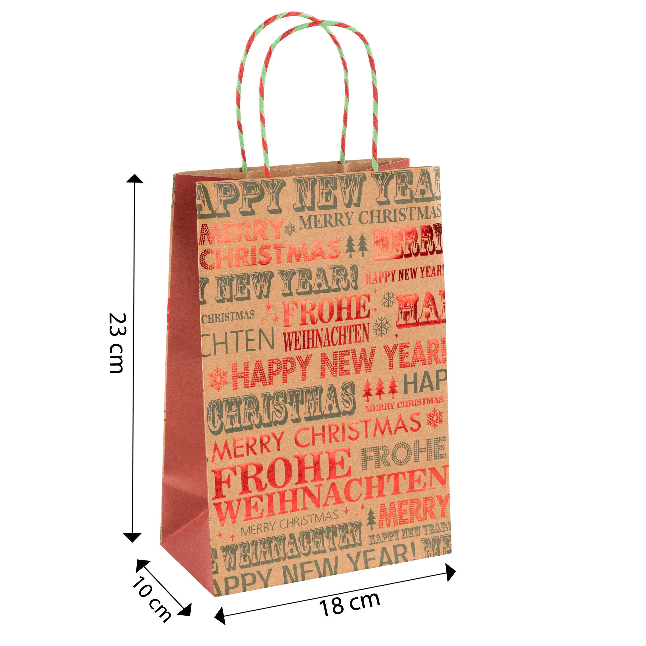 Idena Geschenkpapier Idena Bundle Papiertaschen Schriftzüge Frohe Weihnachten / Happy New