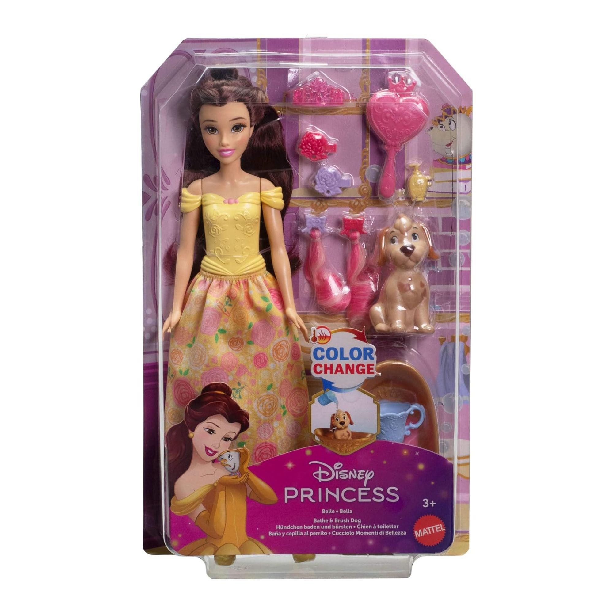 Mattel® Anziehpuppe Belle und Hund mit Farbwechsel - Disney Princess