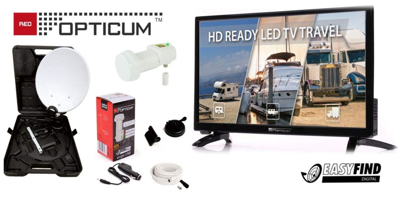 Red Opticum Travel TV 24 Zoll Camping komplett Set mit Opticum Camping Camping Sat-Anlage