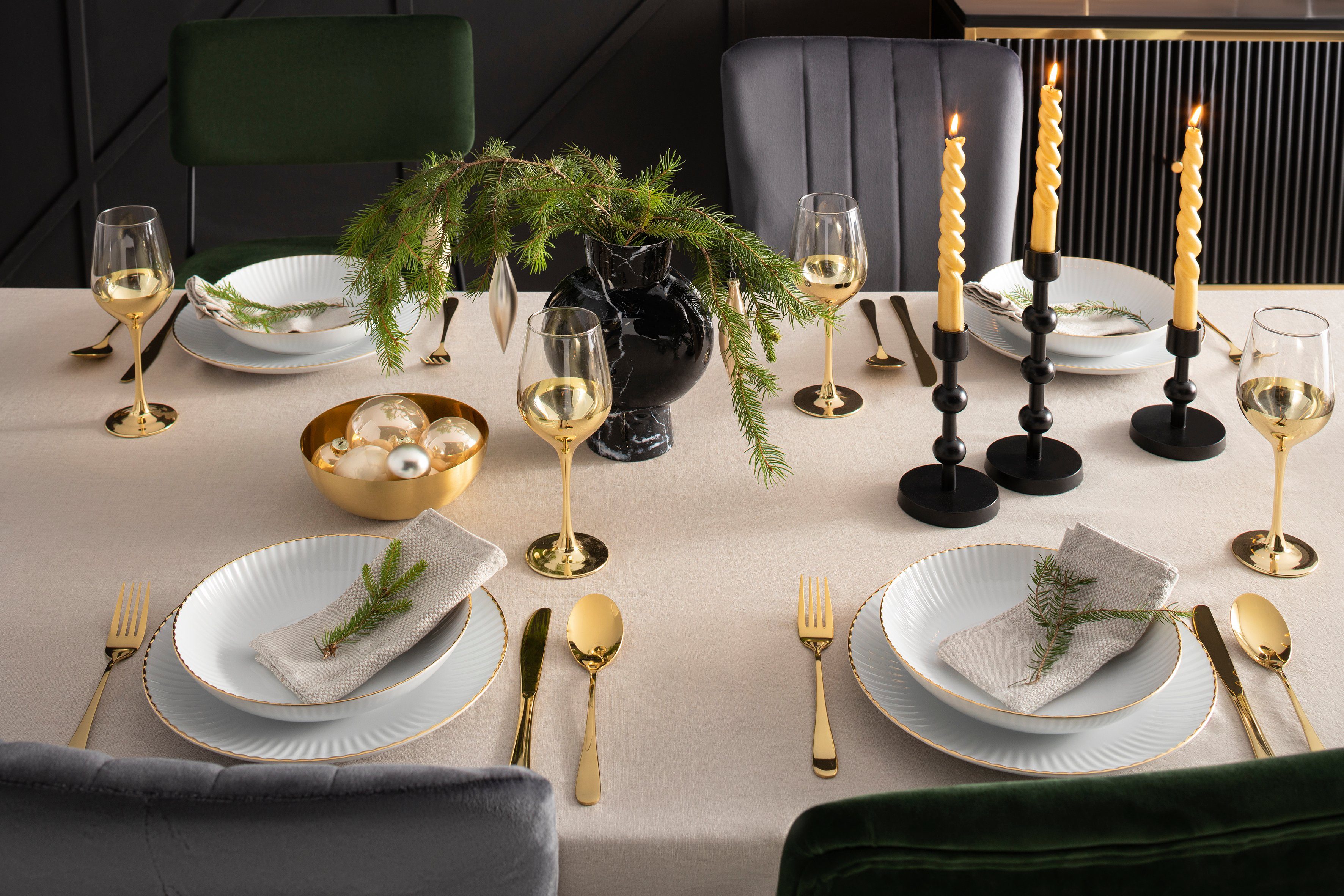 OTTO home Tafelservice Teller Set, Geschirr-Set Ezzo (12-tlg), 6 Personen, Porzellan, Goldband, Made in Europe, 12 Teile, für 6 Personen