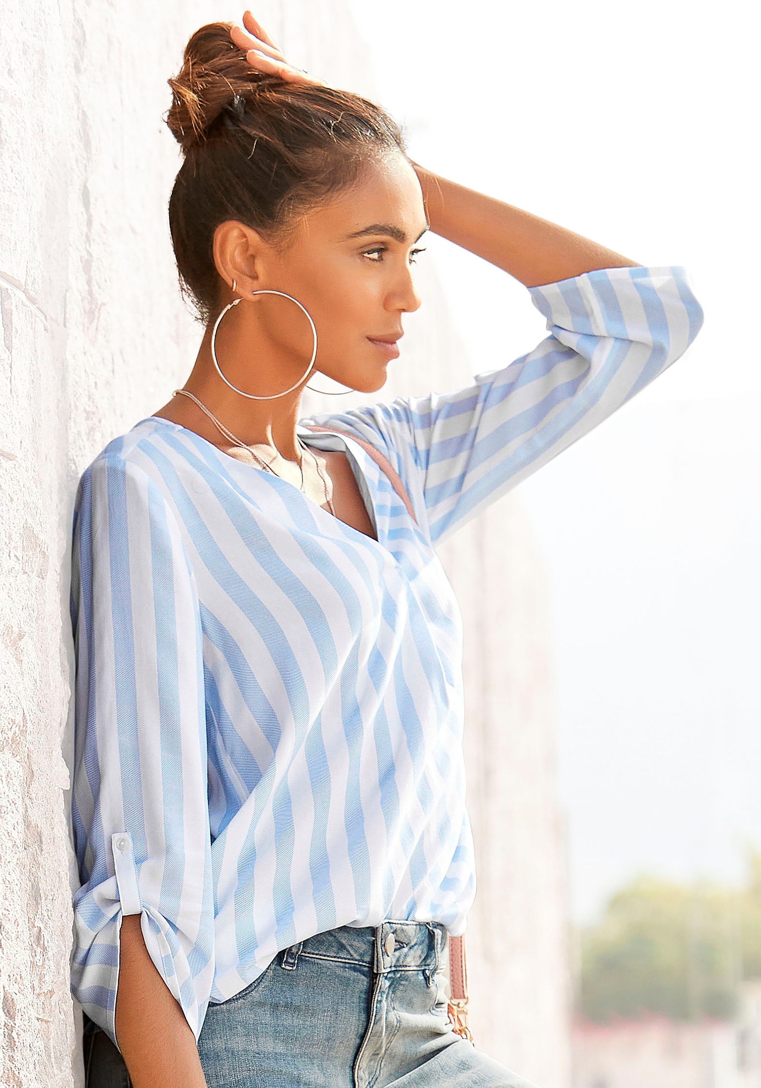 LASCANA Schlupfbluse mit Streifenprint, leichte Webware, Damenbluse