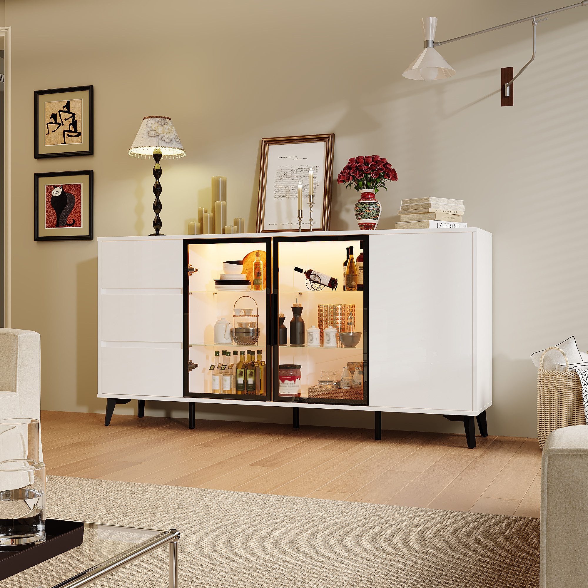FUFU&GAGA Sideboard Glas-Sideboard, mit Beleuchtung 3 Farbe günstig online kaufen