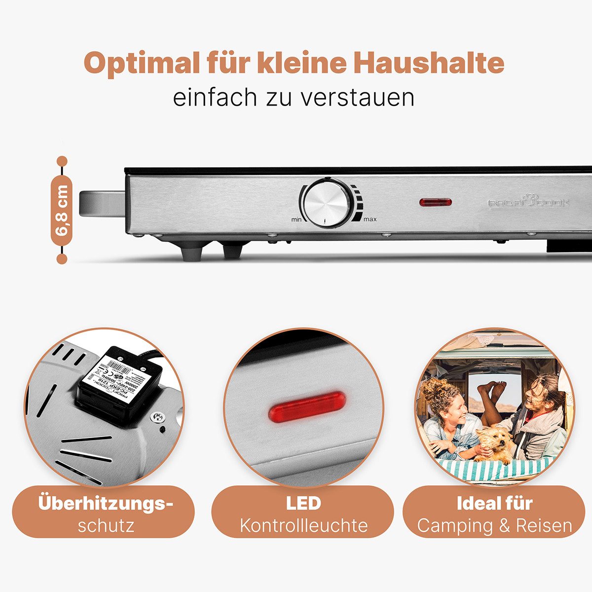 ProfiCook Doppelkochplatte PC-DKP 1211, Kratzfeste Glaskeramik, 2800 W, Energiesparend