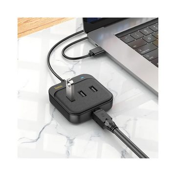 HOCO USB-Verteiler HUB-Adapter 4in1 USB auf USB2.0*3+RJ45 100 Mbit/s Ethernet Schwarz