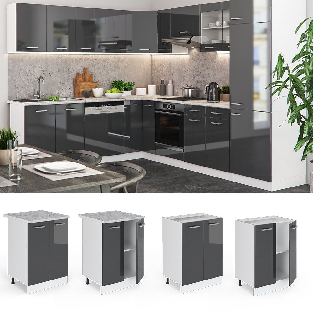 Vicco Unterschrank R-Line, Anthrazit Hochglanz/Weiß, 60 cm ohne Arbeitsplatte (1-St)