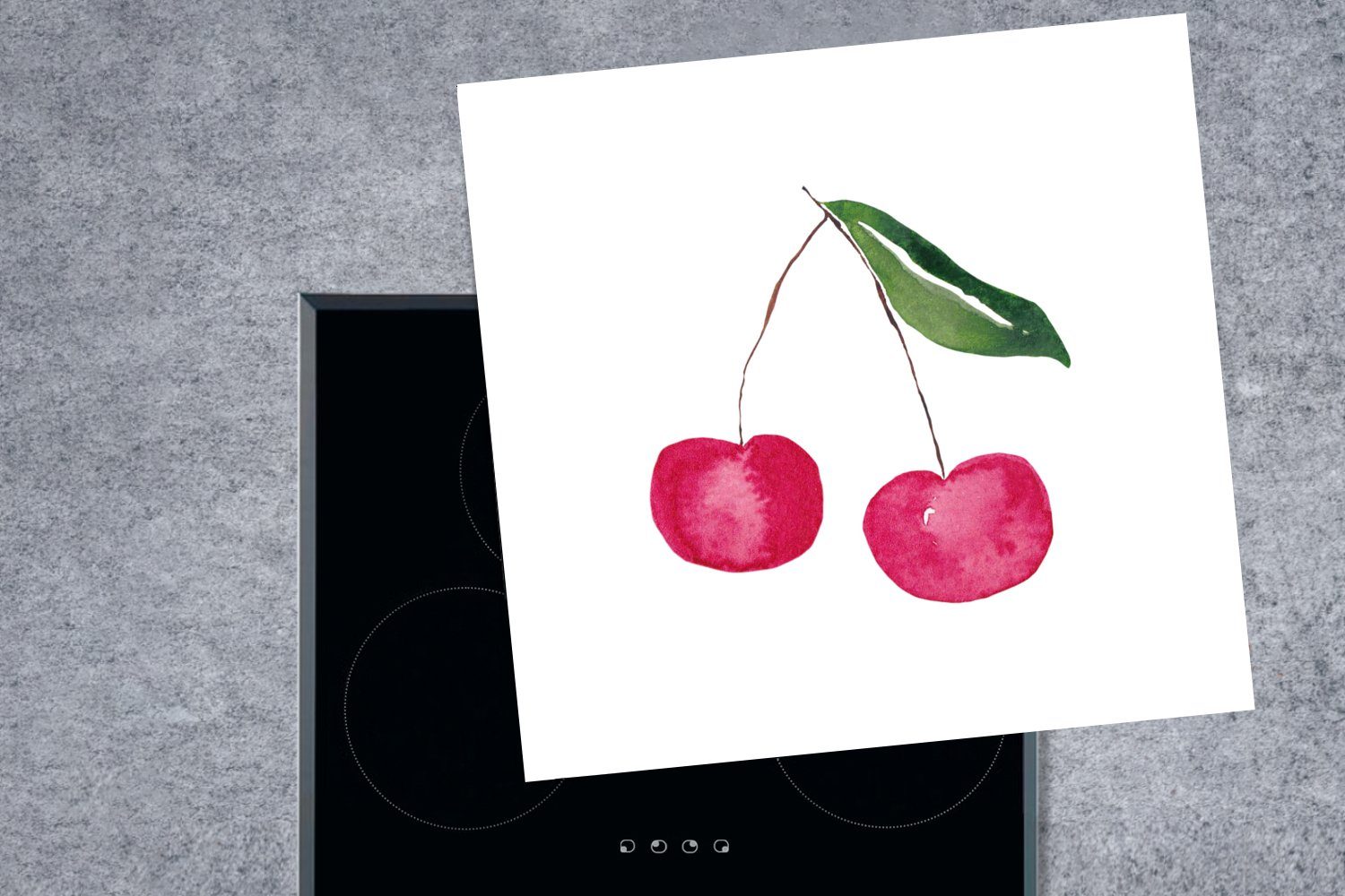 (1 Rote Arbeitsplatte tlg), - Kirschen küche für cm, Weiß, Vinyl, Früchte 78x78 MuchoWow Ceranfeldabdeckung, - Herdblende-/Abdeckplatte