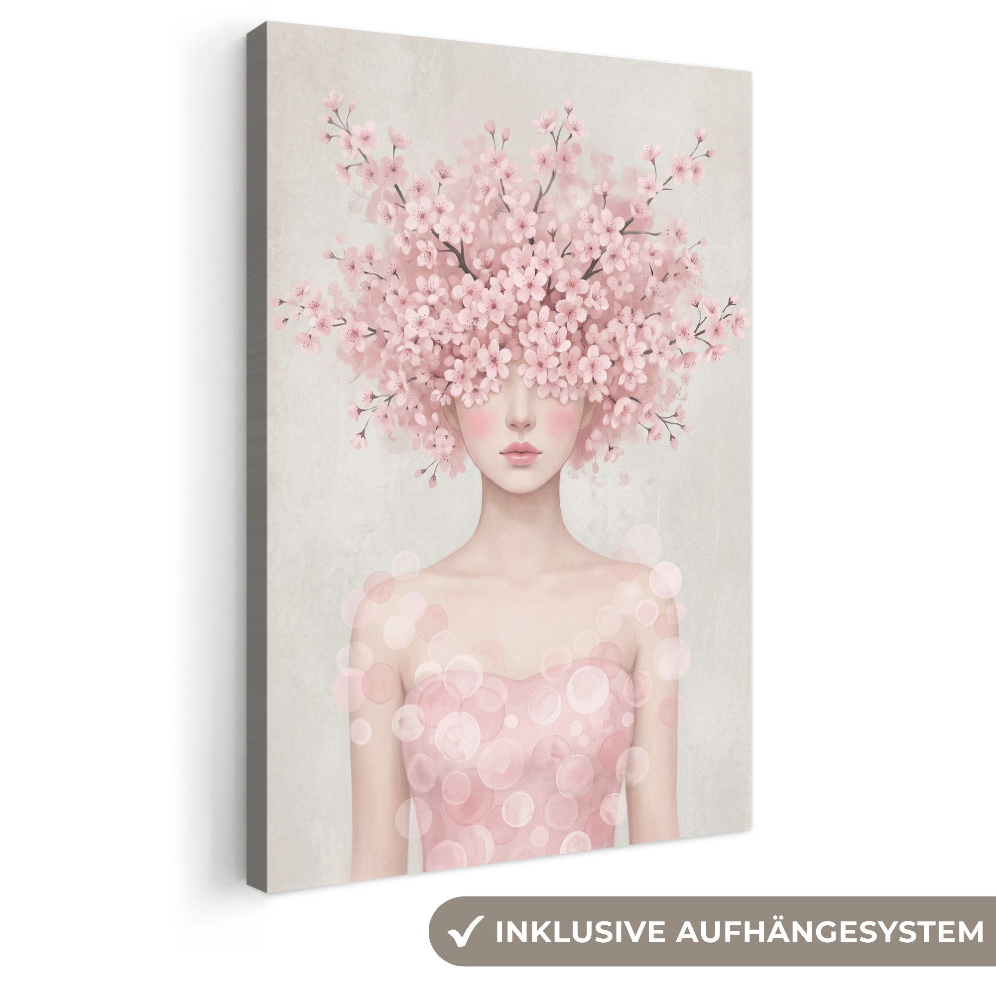 OneMillionCanvasses® Leinwandbild Porträt - Kirschblüte - Rosa, Fotodruck (1 St), Leinwand Canvas Wandbild, Wanddekoration 20x30 cm