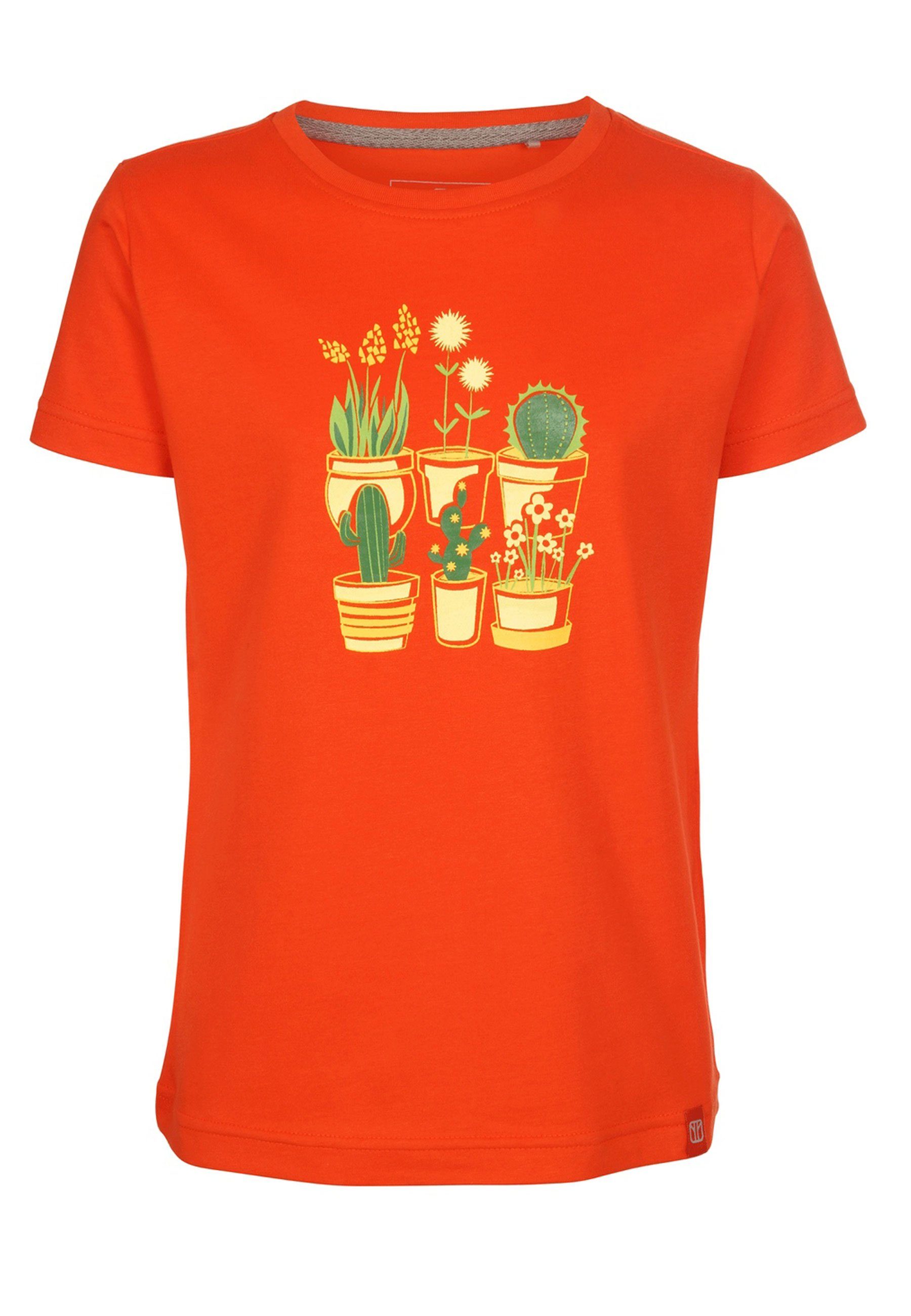 Elkline T-Shirt Plantsarefriends Jersey Kurzarm Blumen Kaktus Brust Print cherrytomato