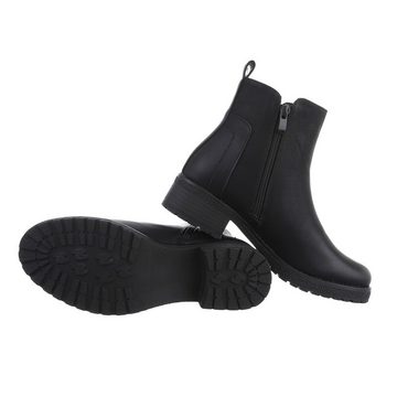 Ital-Design Damen Freizeit Stiefelette Blockabsatz Flache Stiefeletten in Schwarz