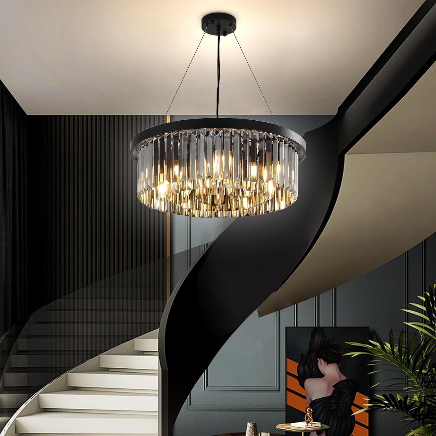 RRBEST Kronleuchter Luxus Kristall Kronleuchter Moderne Pendelleuchter, für Wohnzimmer, Esszimmer,Schlafzimmer, Restaurant, Ø60cm
