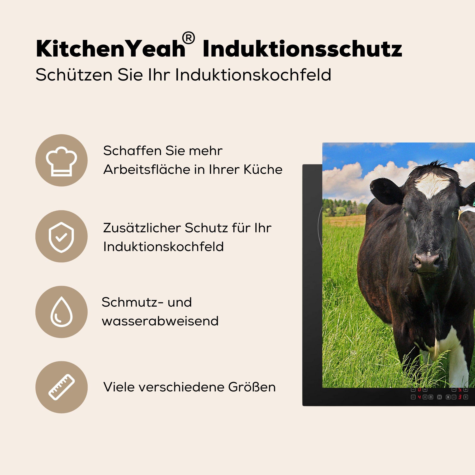 - MuchoWow Arbeitsplatte Ceranfeldabdeckung, - Gras (1 Kuh Vinyl, - küche tlg), Herdblende-/Abdeckplatte cm, 78x78 Natur Tiere, für
