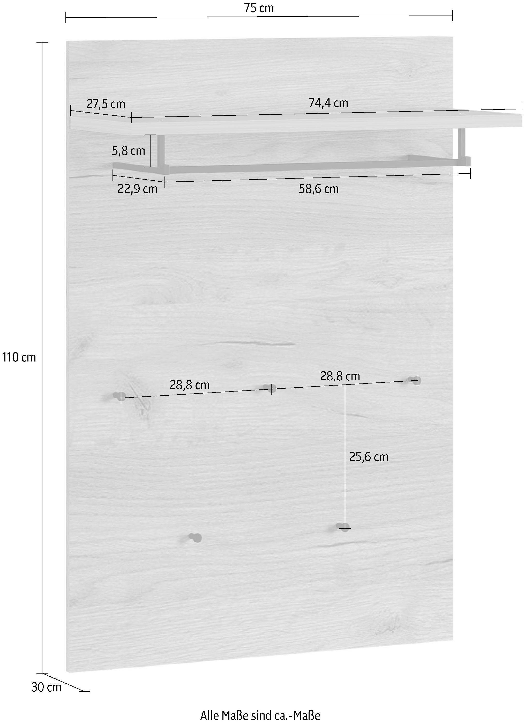 GERMANIA Garderobenpaneel GW-Fremont Garderobenpaneel, mit einer Kleiderstange aus Metall
