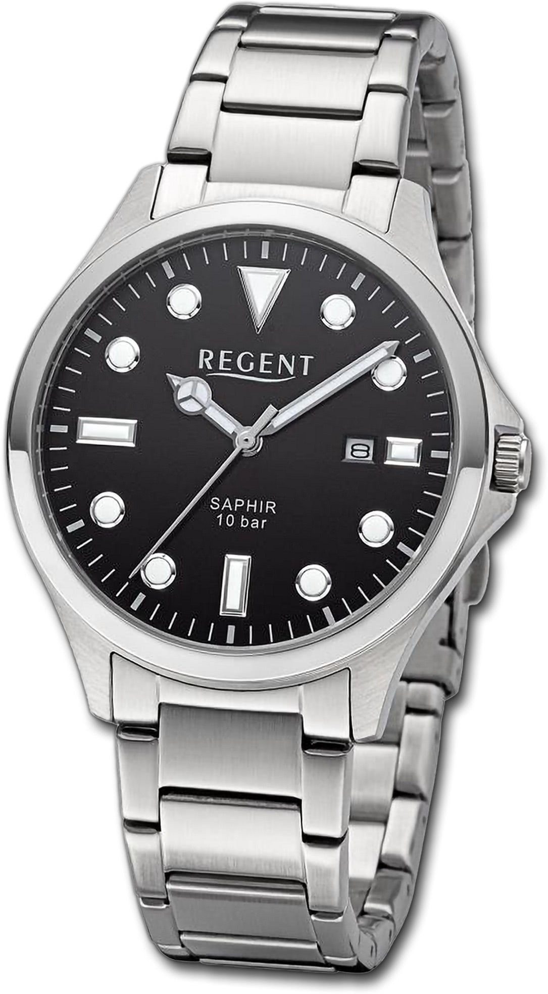 Regent Quarzuhr Regent Herren Armbanduhr Analog, Herrenuhr Metallarmband silber, rundes Gehäuse, extra groß (ca. 41mm)