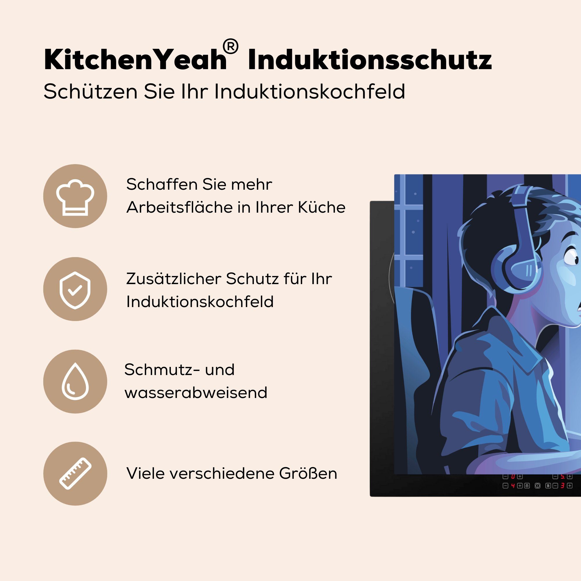 MuchoWow Herdblende-/Abdeckplatte - tlg), Junge (1 Computer Arbeitsfläche Ceranfeldabdeckung - Nacht, nutzbar, Mobile - 70x52 Spielen Vinyl, cm