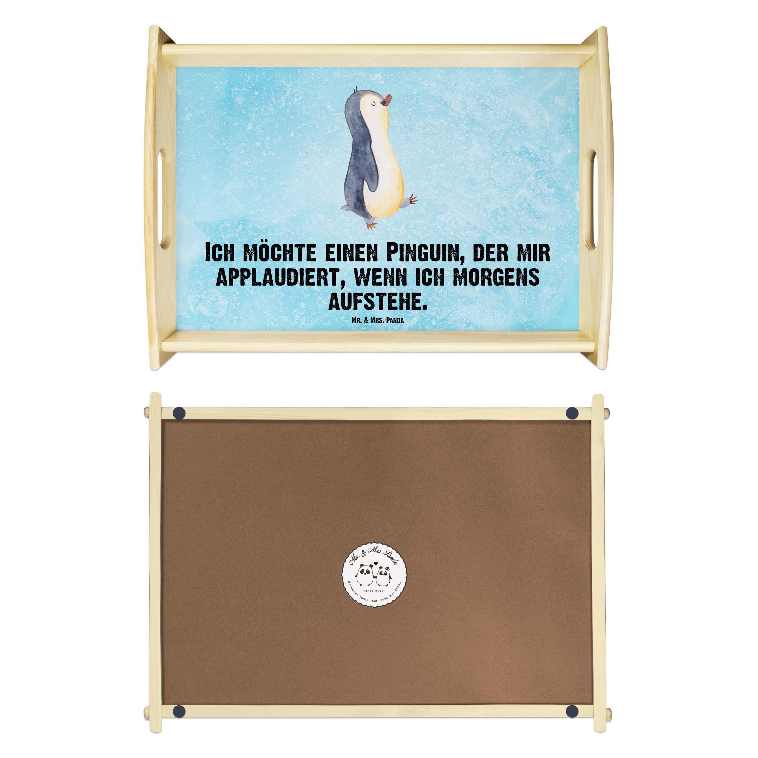 Mr. & Mrs. Geschenk, Echtholz marschierend - Eisblau - lasiert, Bruder, Schwest, Panda (1-tlg) Tablett spazieren, Pinguin