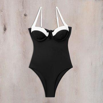 Elowen Bustier-Bikini Einteiliger Bügel-Badeanzug mit Farbblock-Push-up-Bikini für Damen