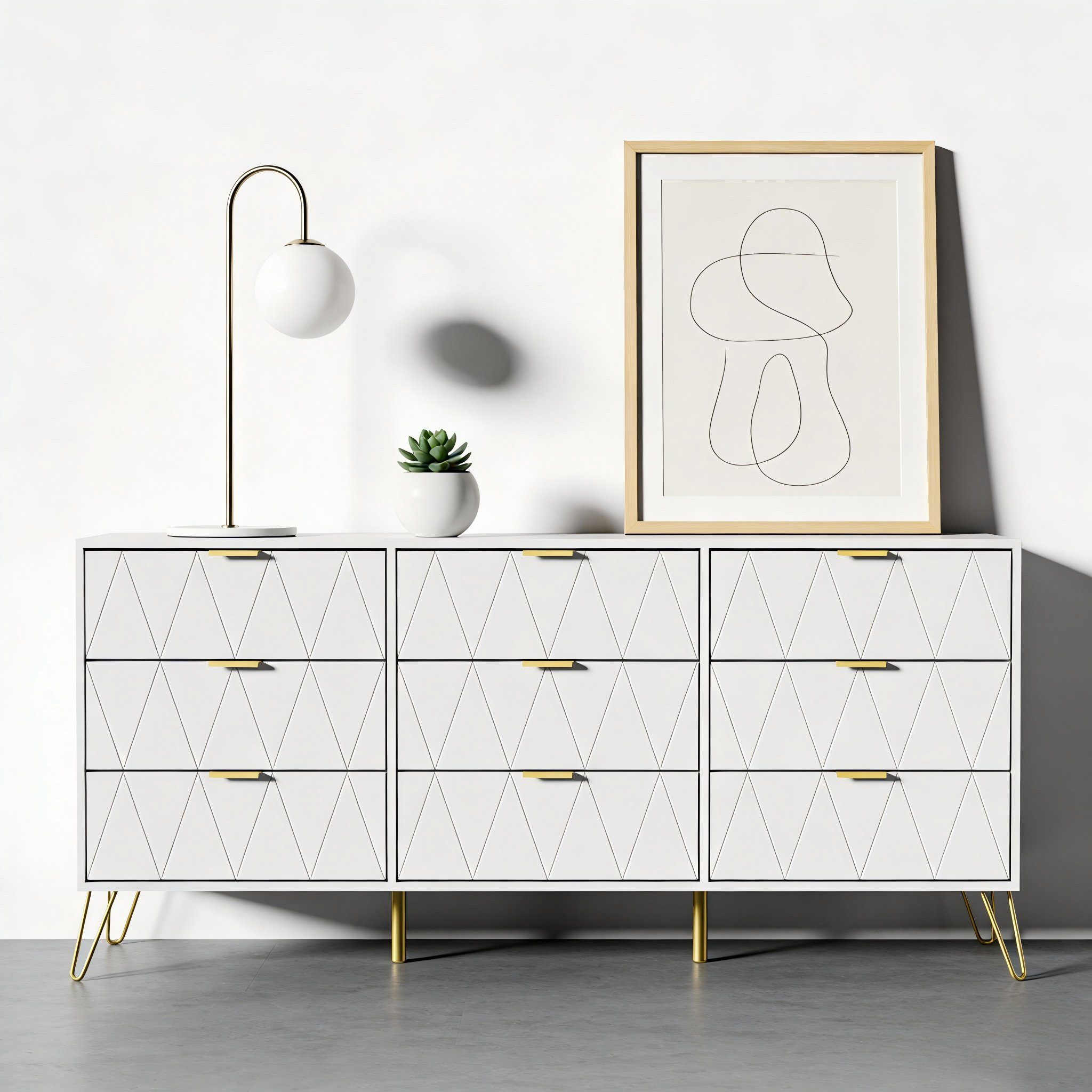 UEV Kommode modern Sideboard schmal Mehrzweckschrank für Kleidung Dokumente (Packung, Schubladenschrank mit Kippsicherung für Wohnzimmer Schlafzimmer Flur), TV Board Schubladenschrank Buffet 150x34x74cm Aufbewahrungsschrank