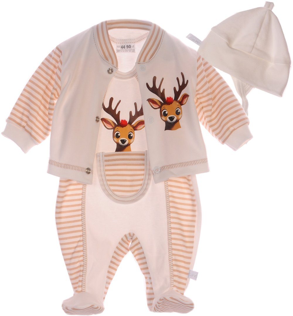 La Bortini Strampler, Jäckchen & Mütze Strampler Mütze und Hemdchen 3tlg Set Baby Anzug aus reiner Baumwolle, 44 50 56 62 68 74 80