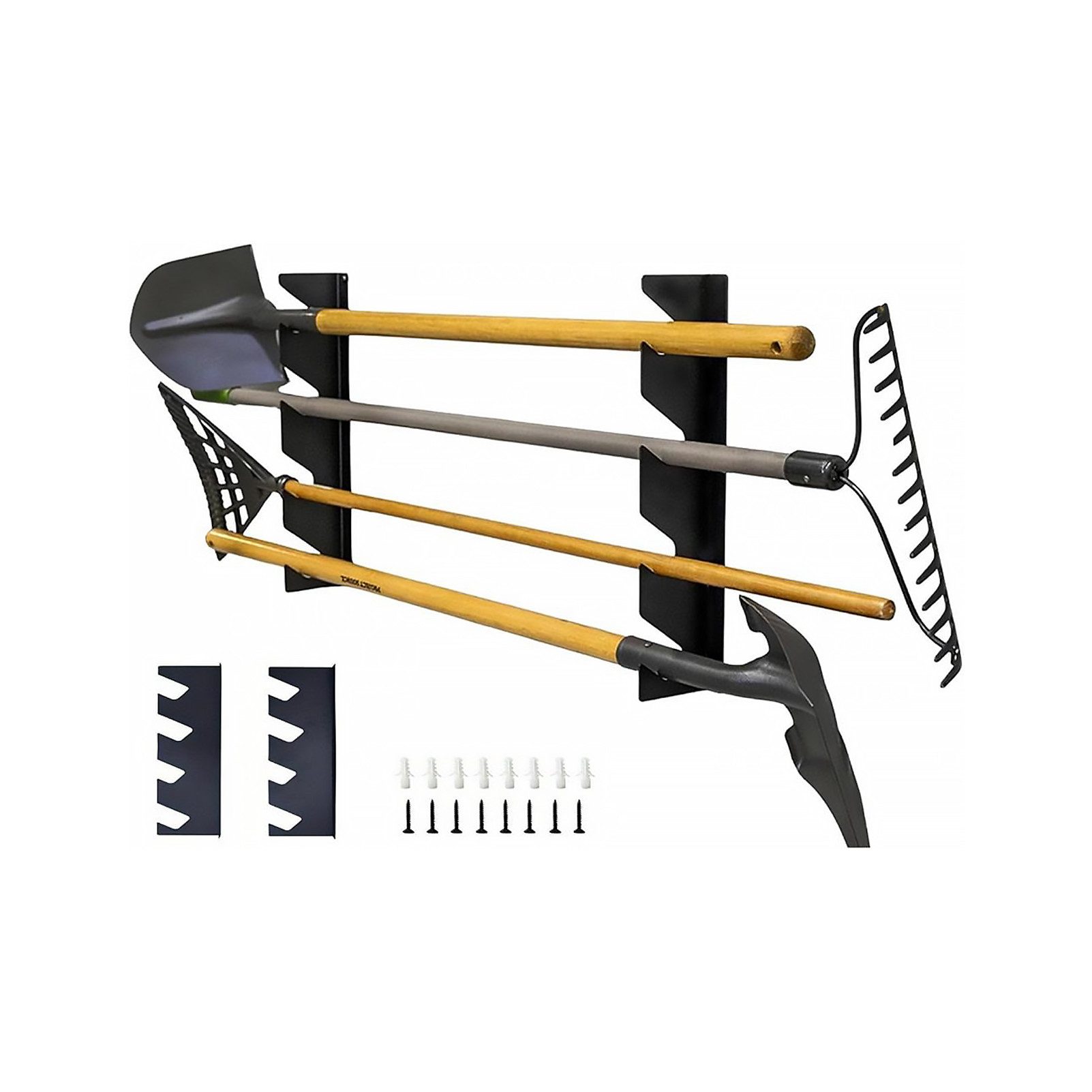 Jumpeak Gartengerätehalter Gartengerätehalter Wand 4 Ebenen Metall schwarz mit Haken, (bis 17.5 Zoll, verstellbare Breite, 4 Ebenen, Wandmontage, Schrauben & Dübel)