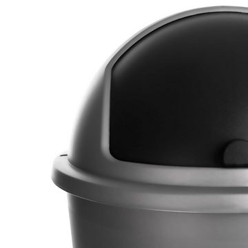 2friends Mülleimer Abfalleimer grau 50 L mit schwarzem Schiebedeckel, Mülleimer groß aus Kunststoff für die Küche oder das Büro