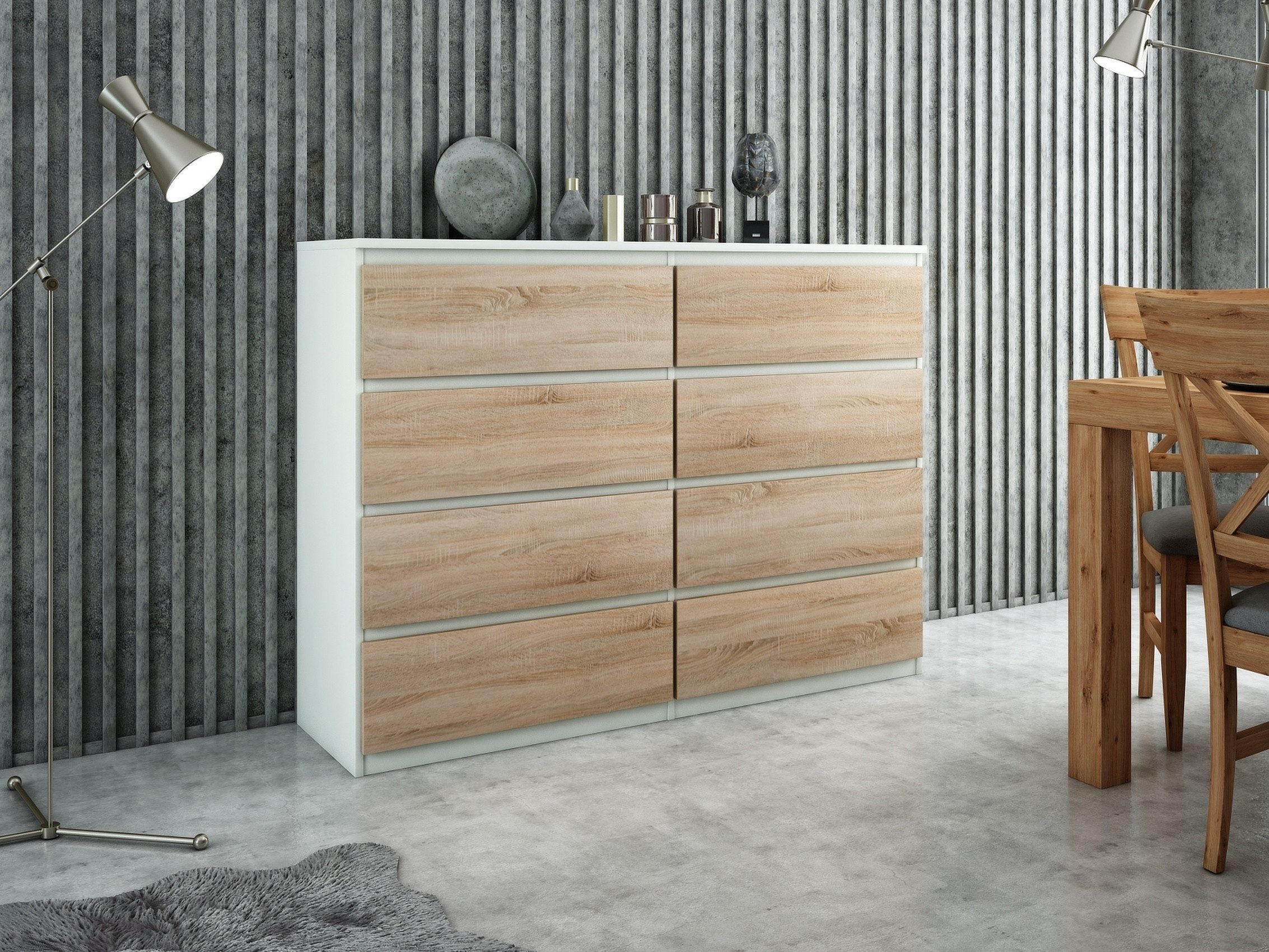 Raumhirsch Furniture Kommode, Sideboard, Kommode für das Schlafzimmer - Wohnzimmer (Maße: 138,5 × 39 × 101,5 cm, 8 Schubladen, Rollenschienen), viele Farbvarianten - Hochwertig & stabil