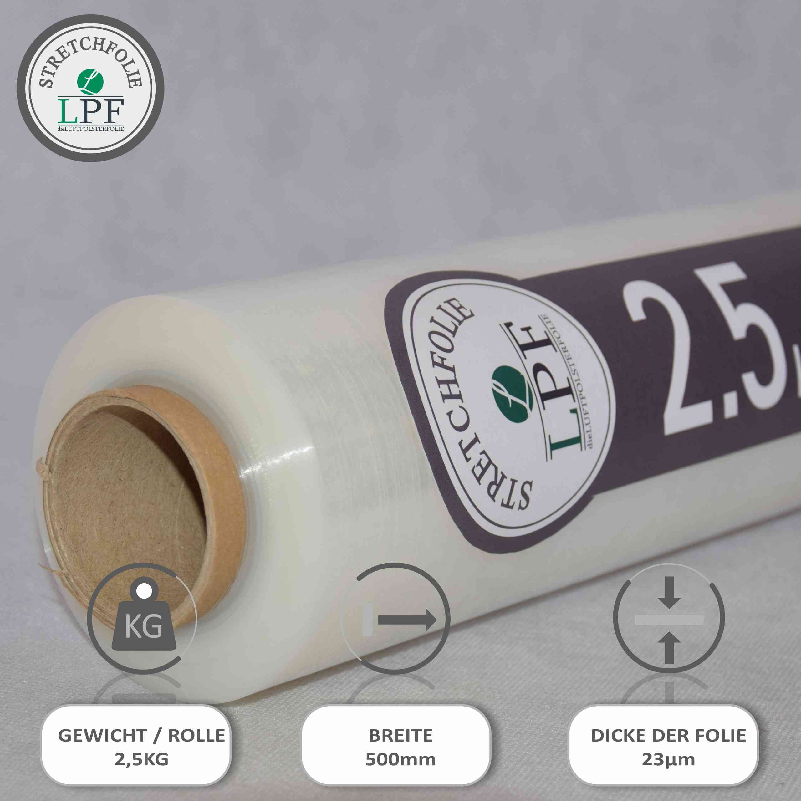 LPF dieLUFTPOLSTERFOLIE Schutzfolie 1x Stretchfolie Wickelfolie transparent 2,5Kg, Breite 500mm