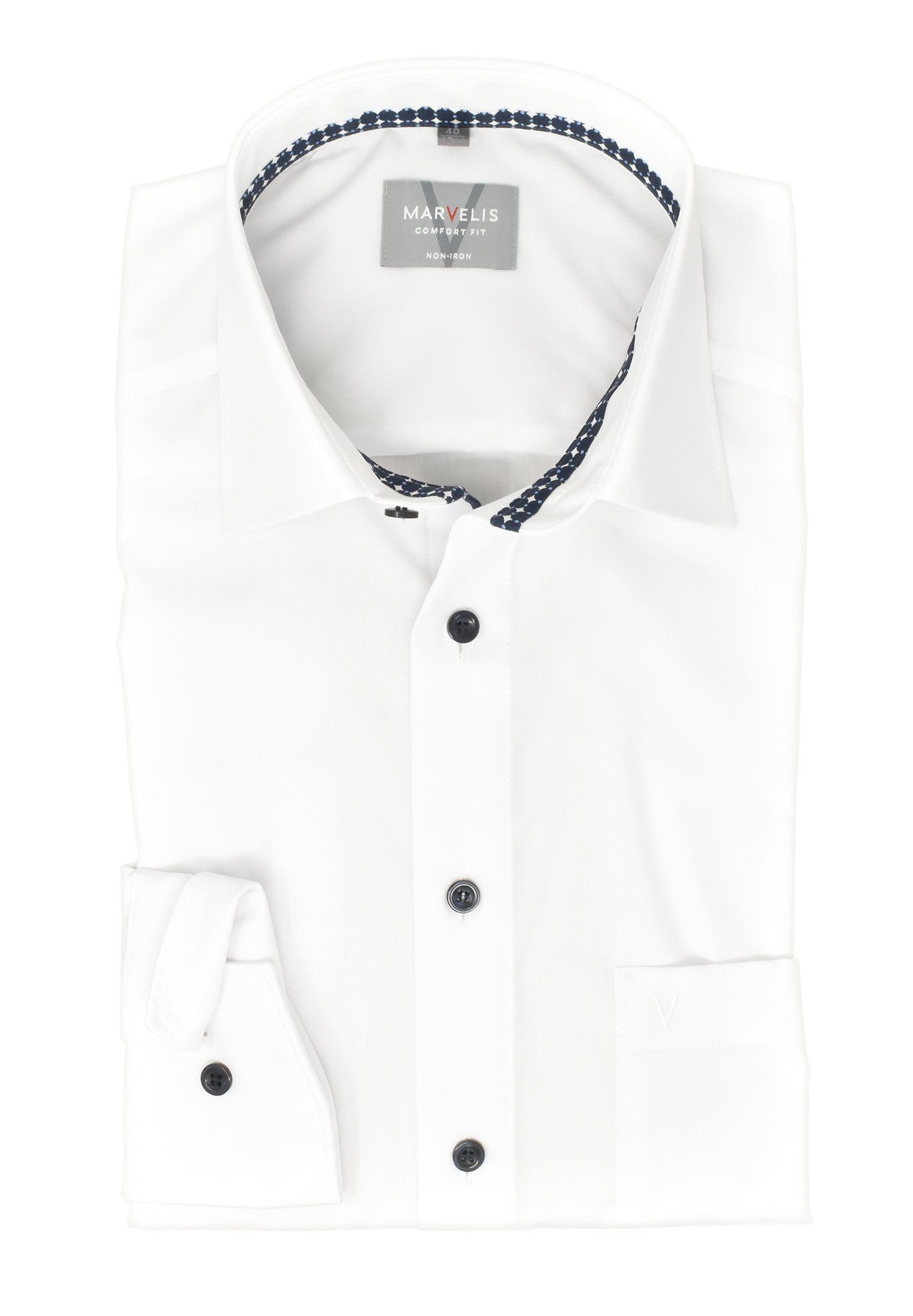MARVELIS Businesshemd Businesshemd - Comfort Fit - Langarm - Einfarbig - Weiß