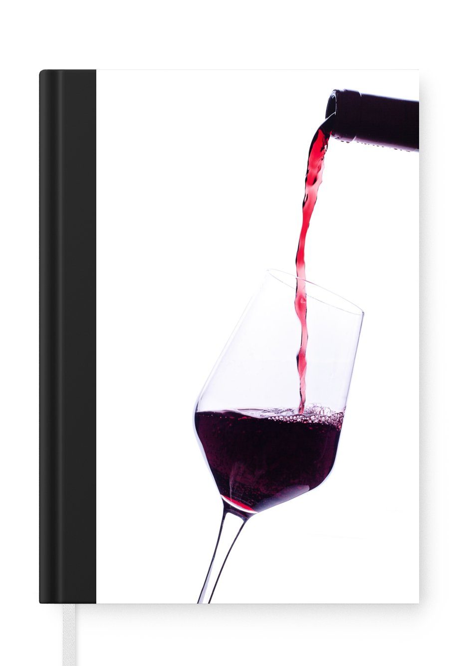 MuchoWow Notizbuch Weinflasche, die Rotwein ins Glas gießt, Journal, Merkzettel, Tagebuch, Notizheft, A5, 98 Seiten, Haushaltsbuch