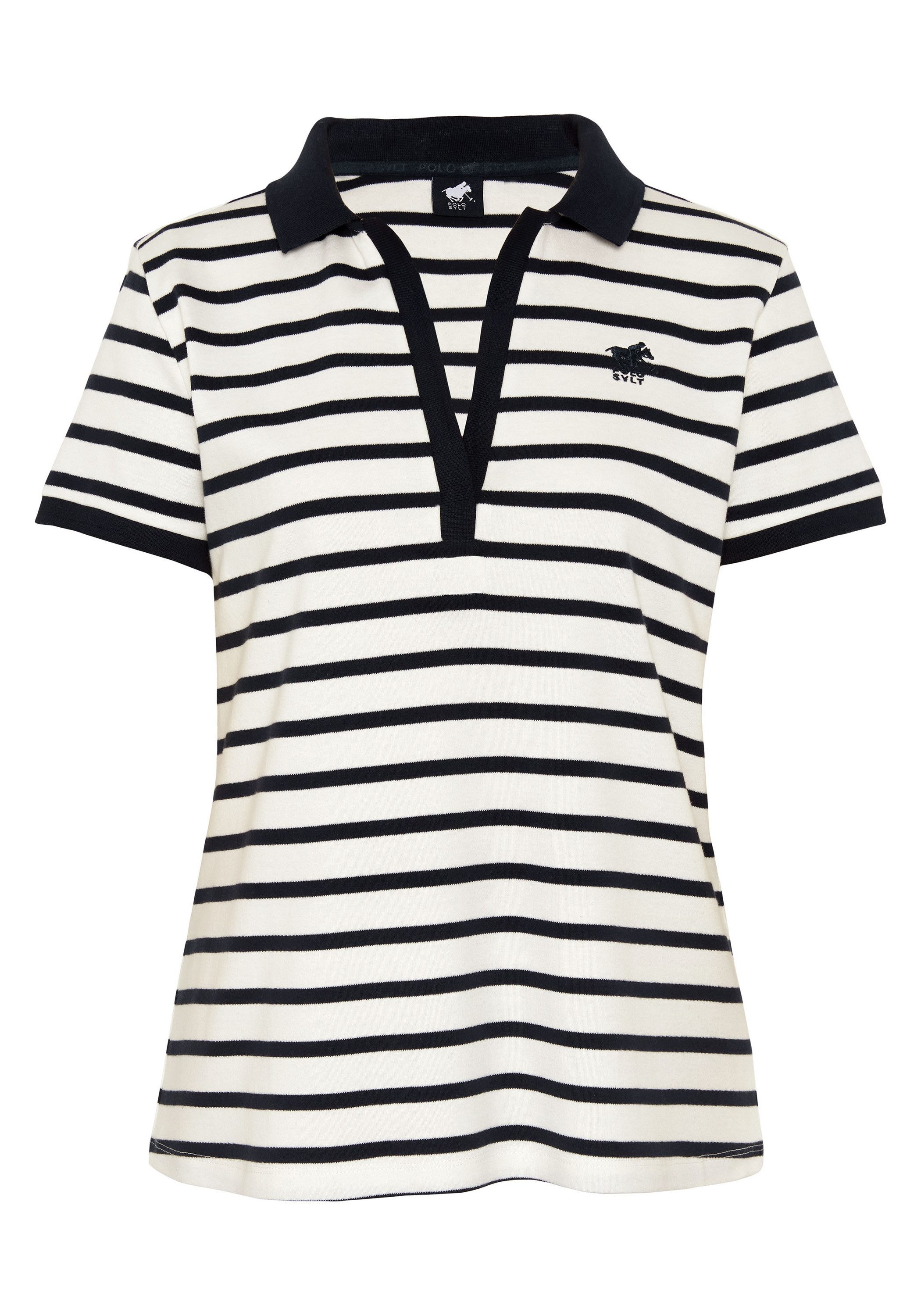 Polo Sylt Poloshirt mit Streifenmuster und farblich abgesetztem Kragen