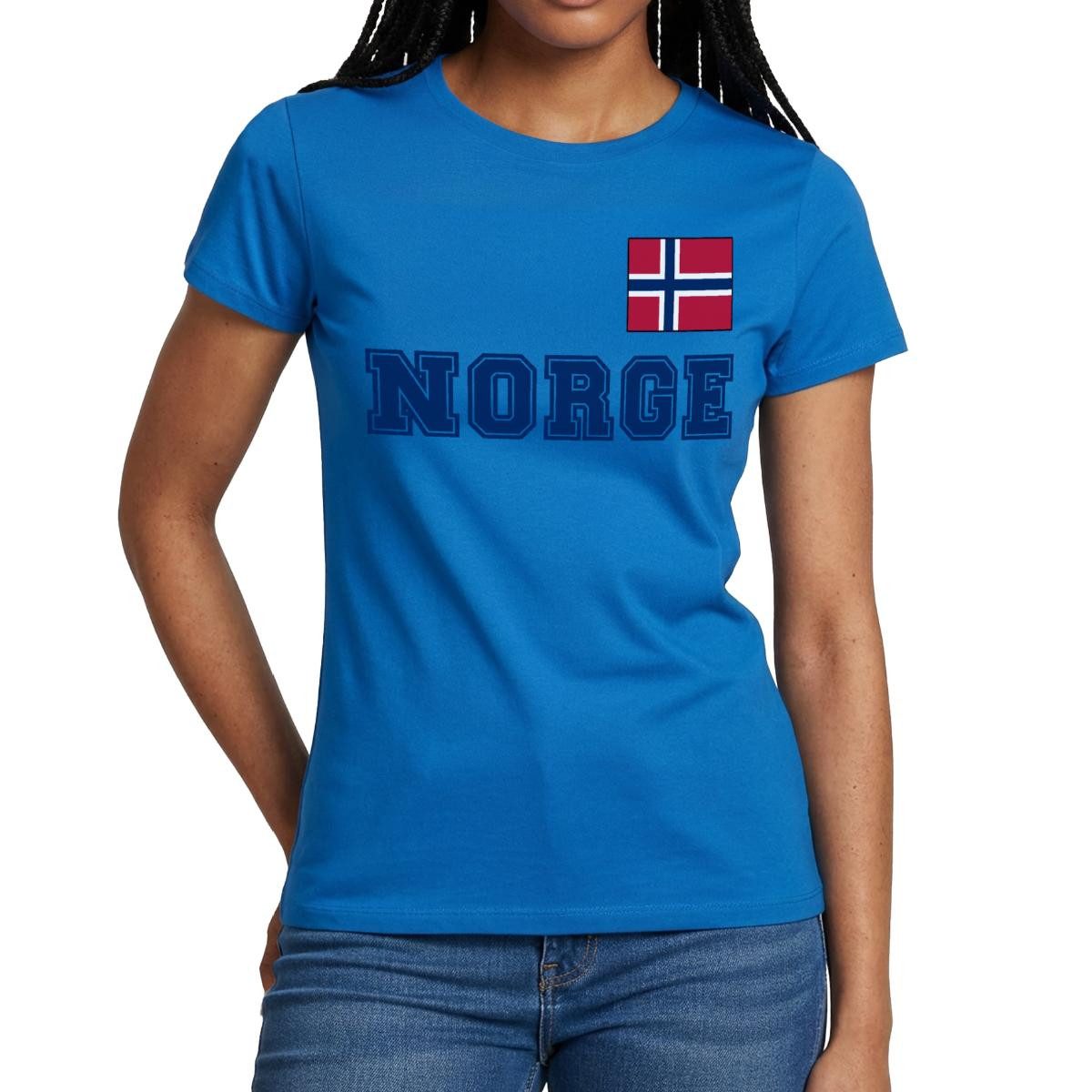 Spreadshirt T-Shirt Norwegen Trikot, Norwegen Fußball Flagge Frauen T-Shirt (1-tlg) Slim Fit, fällt klein aus