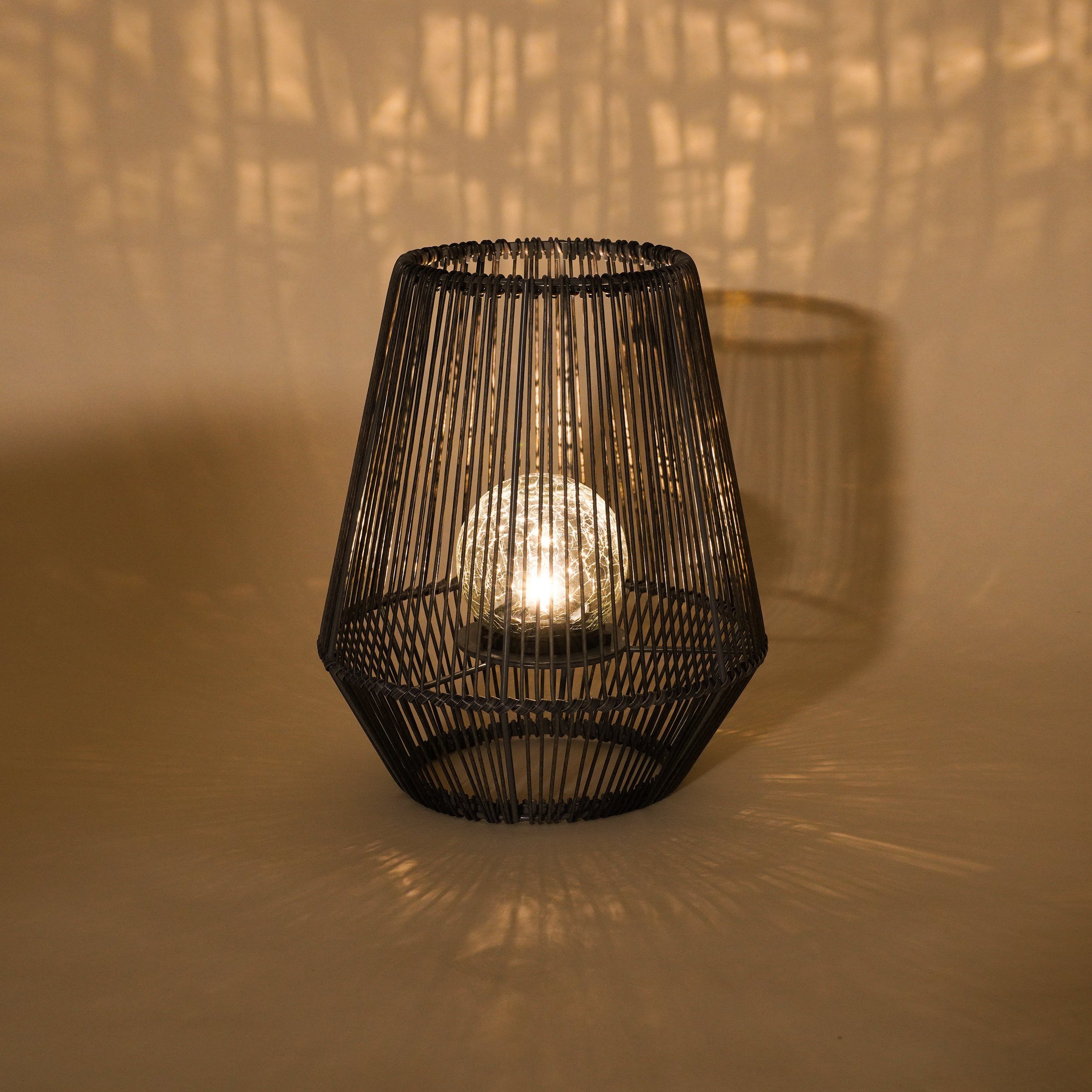 esotec LED Solarleuchte Windlicht Ilona H31,5cm POLYRATTAN Bruchglaskugel 2800K 102207, LED fest integriert