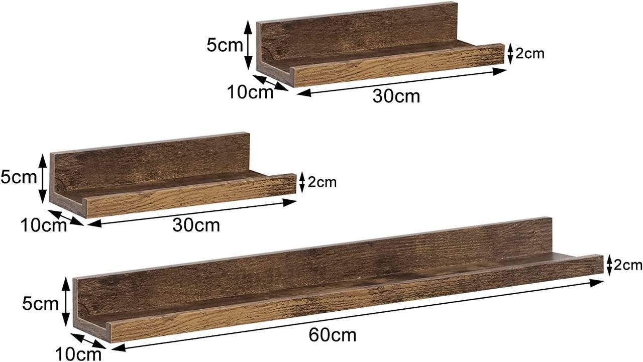 Woltu Wandregal, 3-tlg., Schweberegale Bilderleiste, Vintage Fotohalter Braun