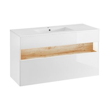 Lomadox Waschbeckenschrank BERMUDA-56 in weiß-Hochglanz B/H/T x 120/67/45cm