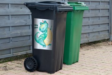 MuchoWow Wandsticker Dino - Kinderzimmer - Aquarell - Jungen - Kinder (1 St), Mülleimer-aufkleber, Mülltonne, Sticker, Container, Abfalbehälter
