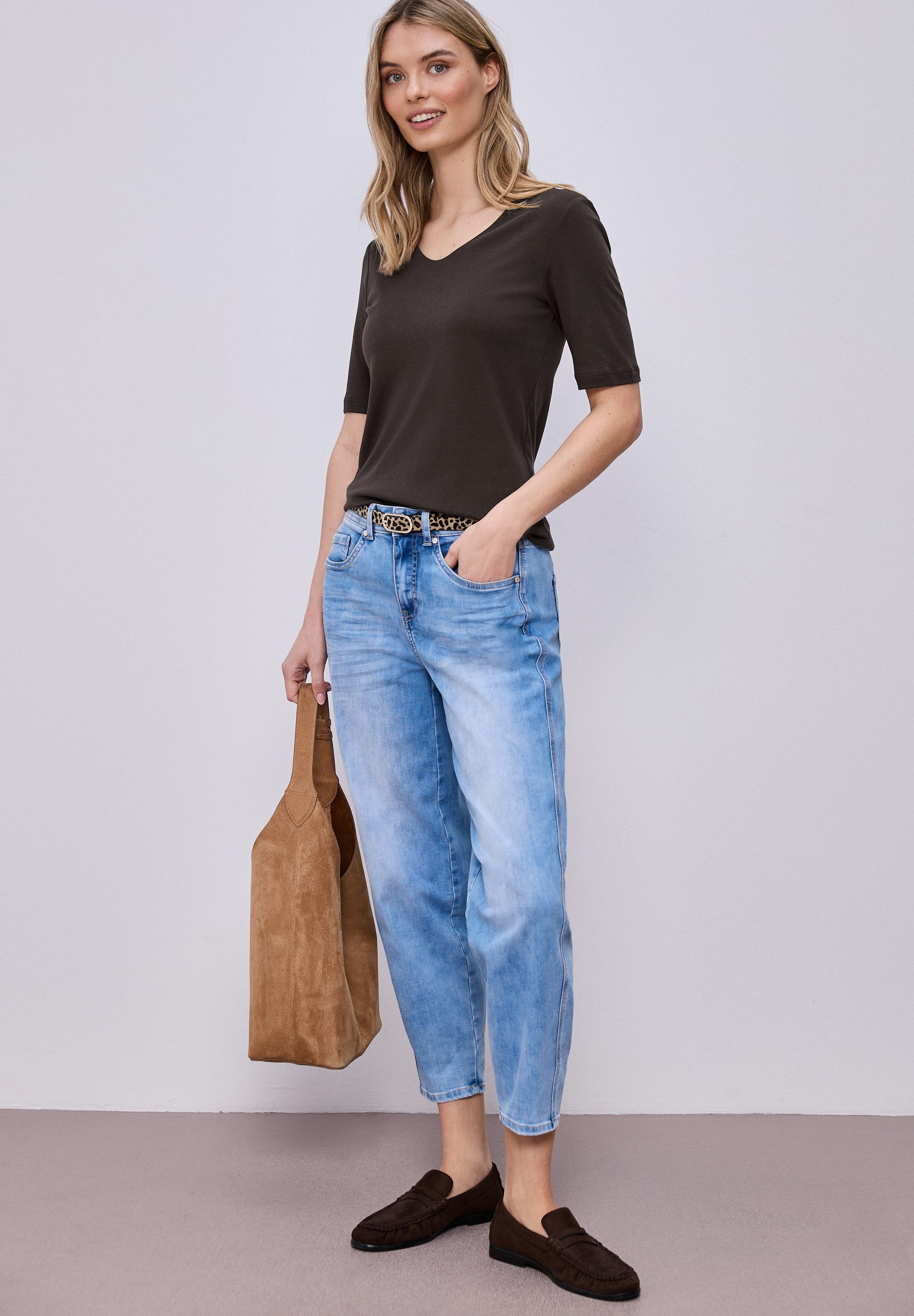 STREET ONE Kurzarmshirt Style Palmira mit tiefem Rundhalsausschnitt