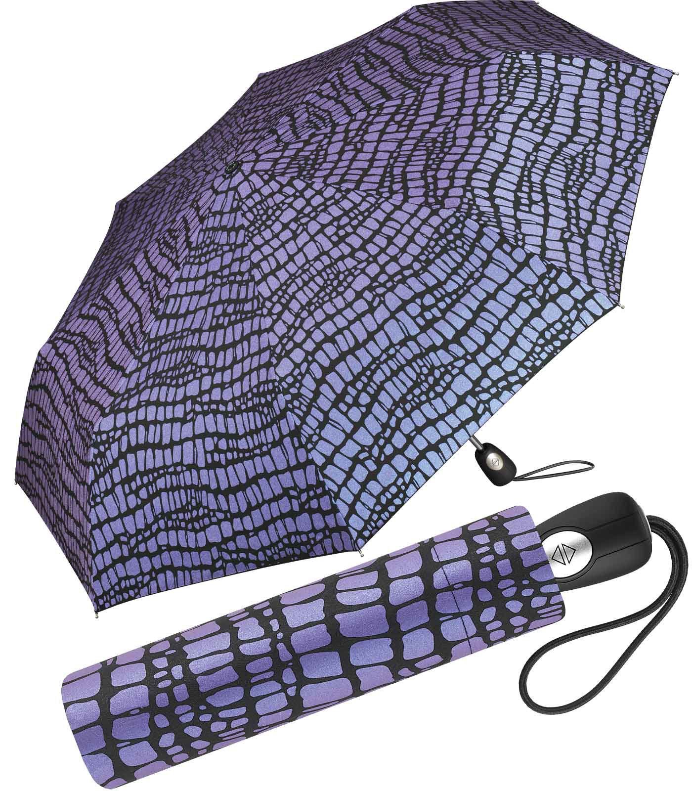 Pierre Cardin Taschenregenschirm schöner Damen-Regenschirm mit Auf-Zu-Automatik, Krokodil-Optik für den Regenschirm