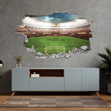 GRAVURZEILE Wandtattoo mit 3D Effekt - Fußball Stadion Design - 3D Wanddurchbruch & Deko - Selbstklebend - Konturschnitt ohne Transparente oder weiße Ränder – Größe ca. 115 x 70 cm
