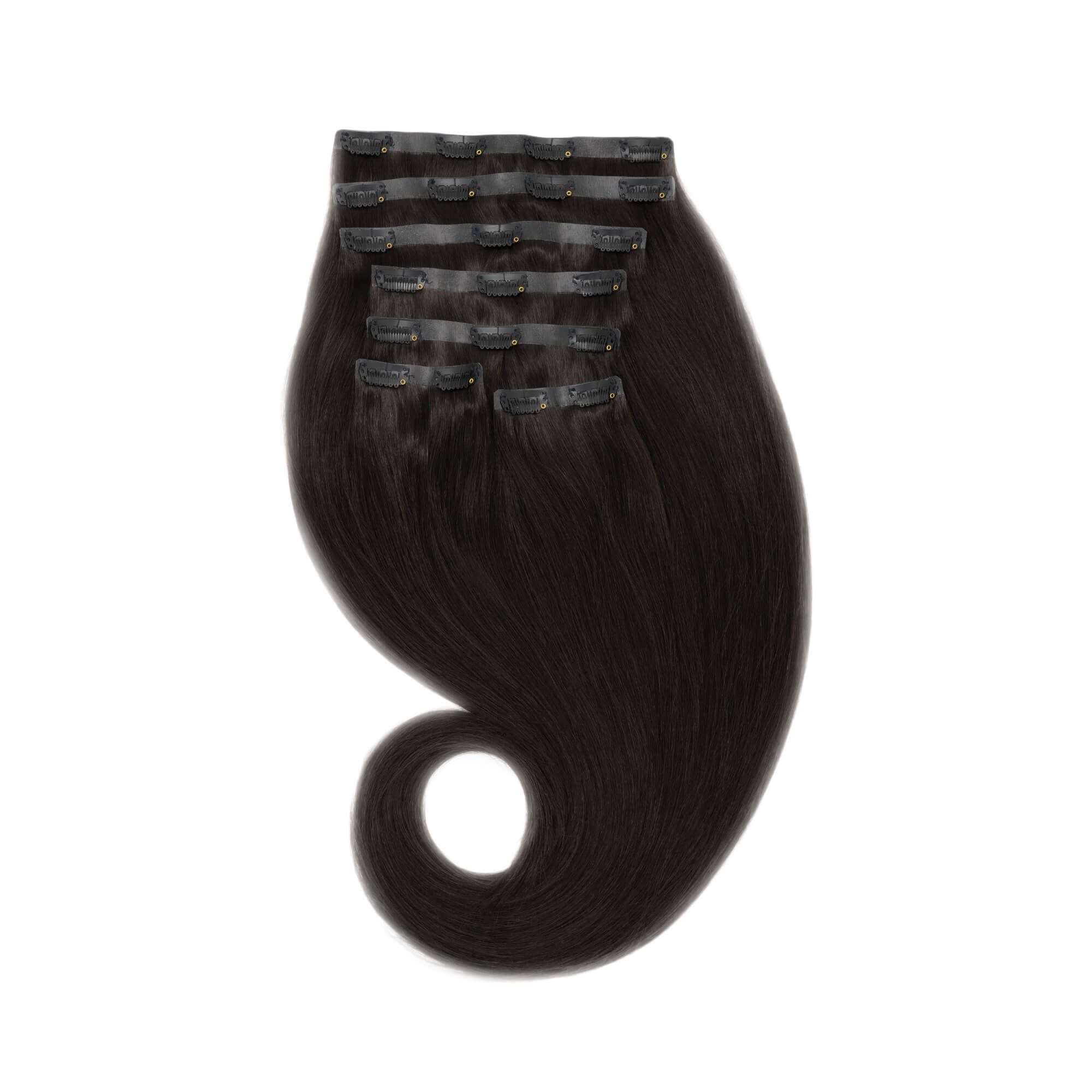 Global Extend Echthaar-Extension Clip-in-Extensions nahtlos #1B schwarzbraun