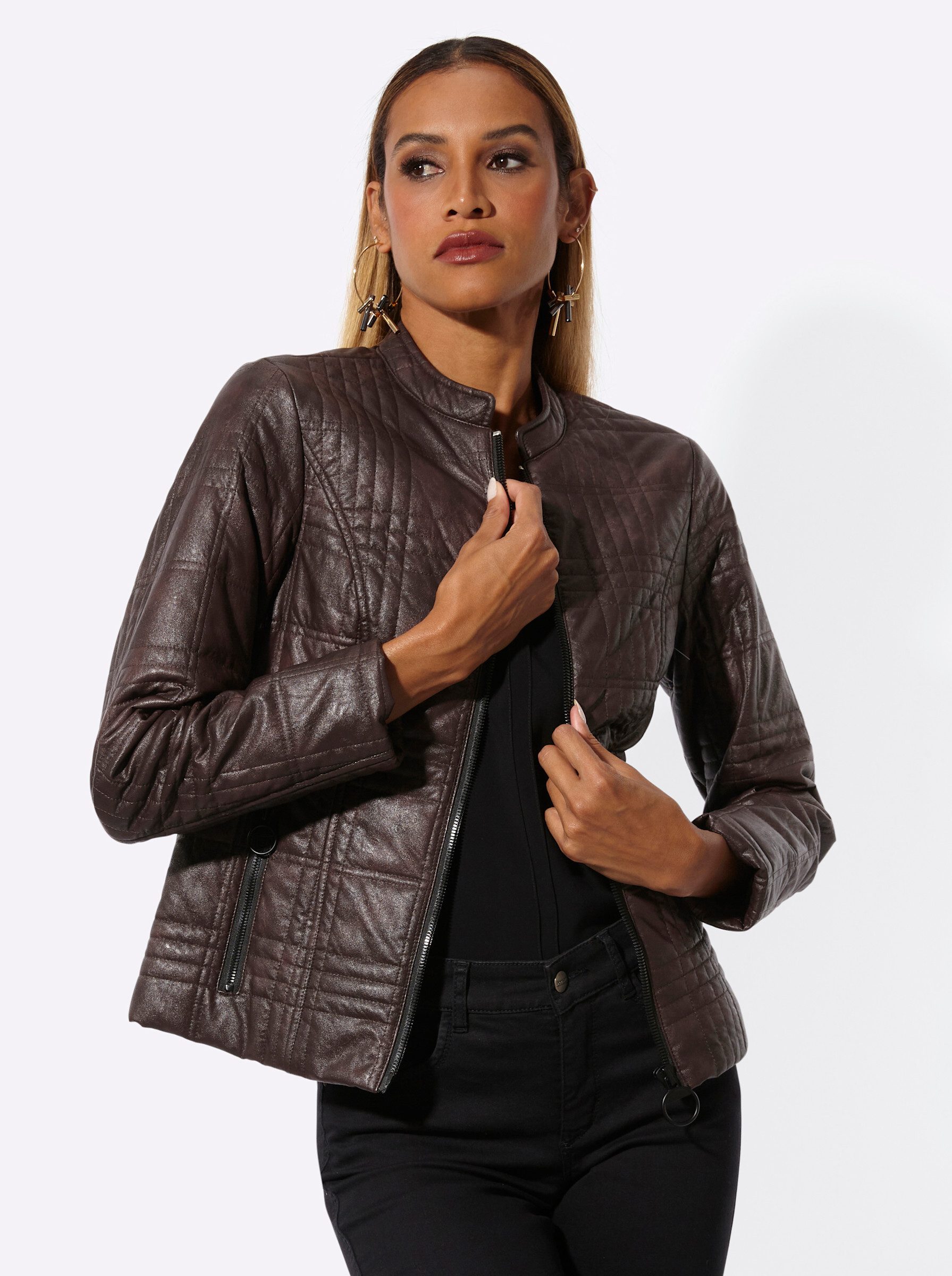 Mainpol Blusenblazer Lederimitat-Blazer Langarm