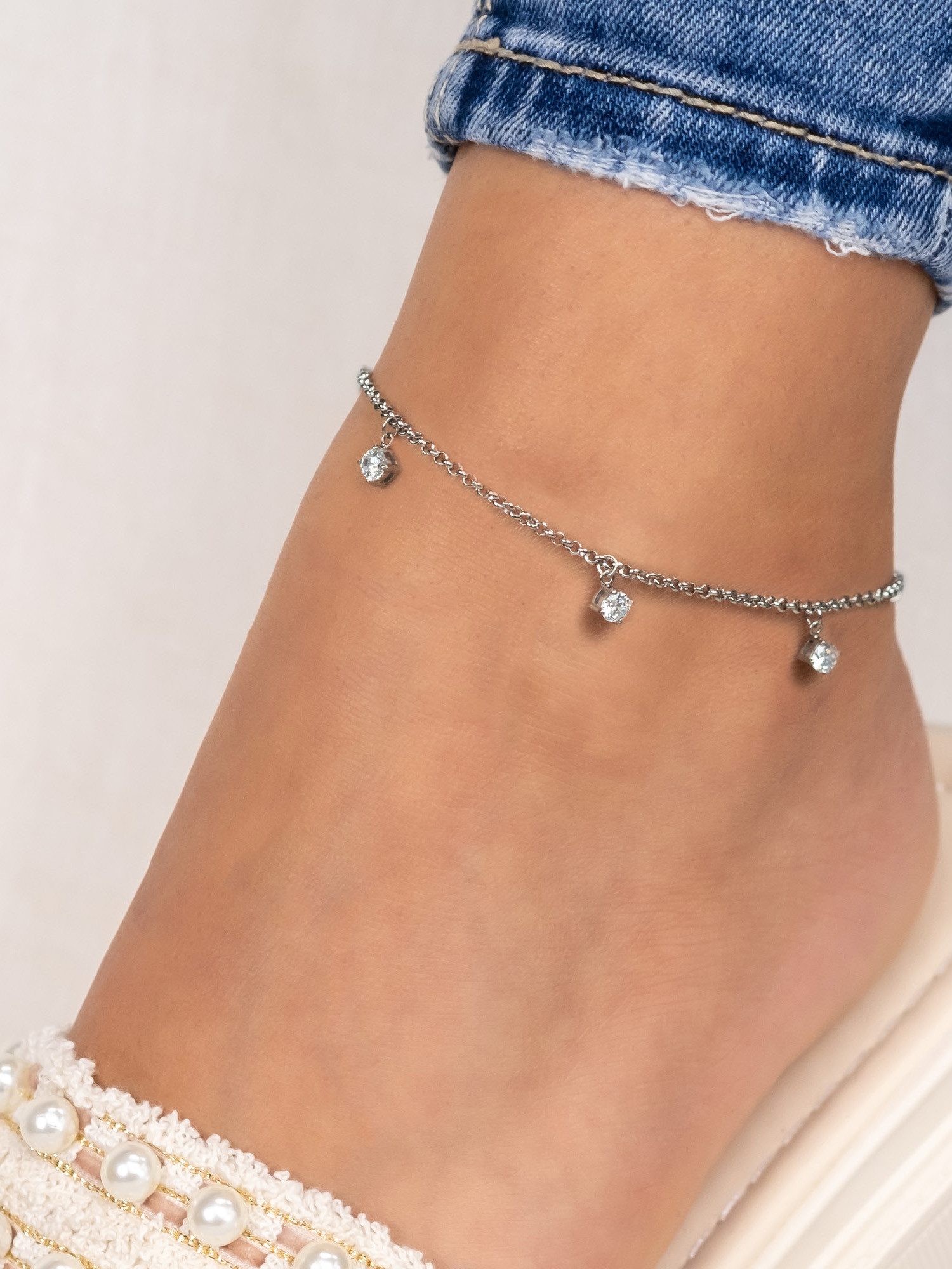 Engelsrufer Fußkette Shiny, Made in Germany - mit Zirkonia (synth) günstig online kaufen