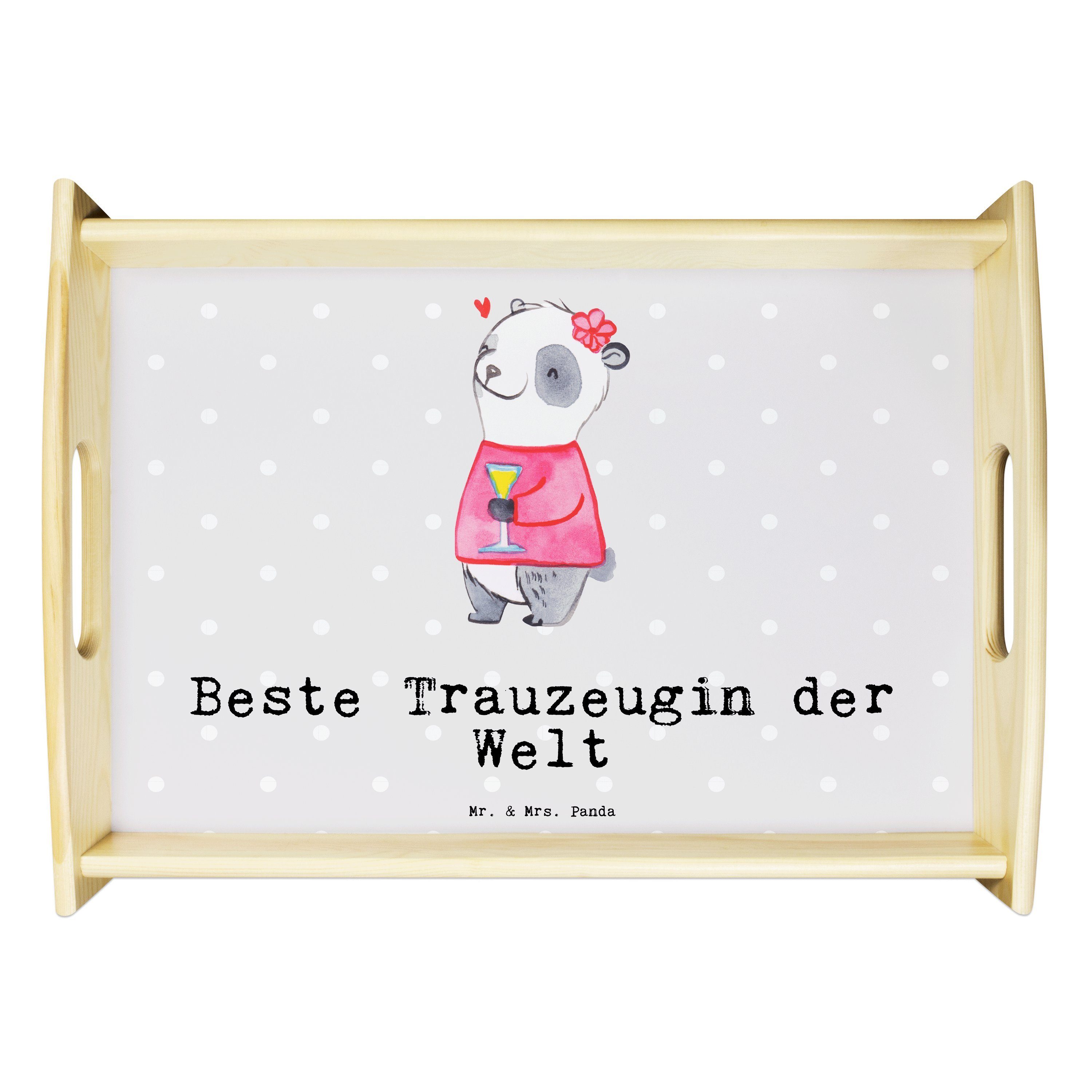 Mr. & Mrs. Panda Tablett Panda Beste Trauzeugin der Welt - Grau Pastell - Geschenk, Holztablet, Echtholz lasiert, (1-tlg)