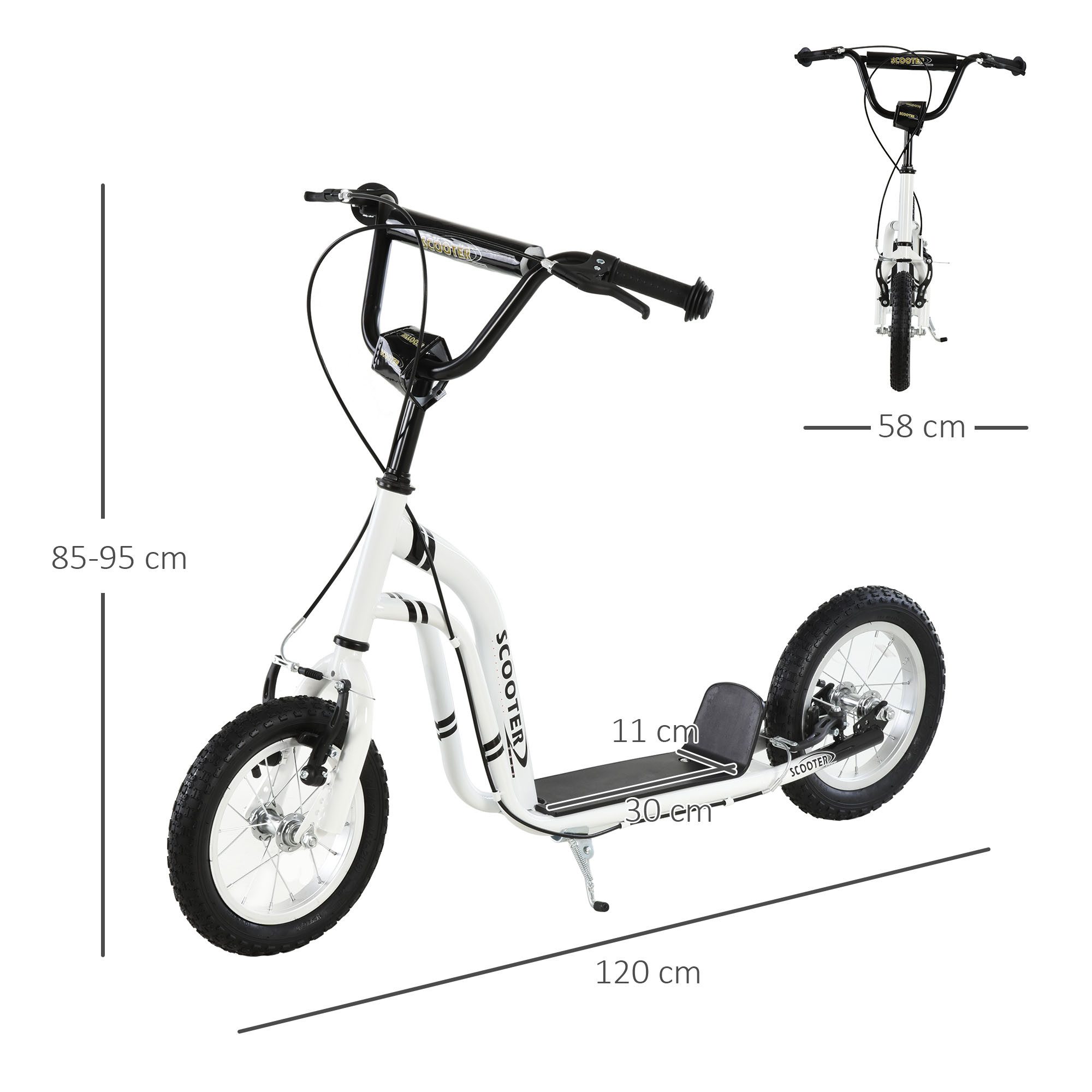 HOMCOM Scooter Kinderroller Tretroller mit verstellbarem Lenker, großen Rädern, 0 km/h, (Kinderscooter, 1 tlg., Tretroller), 120L x 58B x 85-95H cm