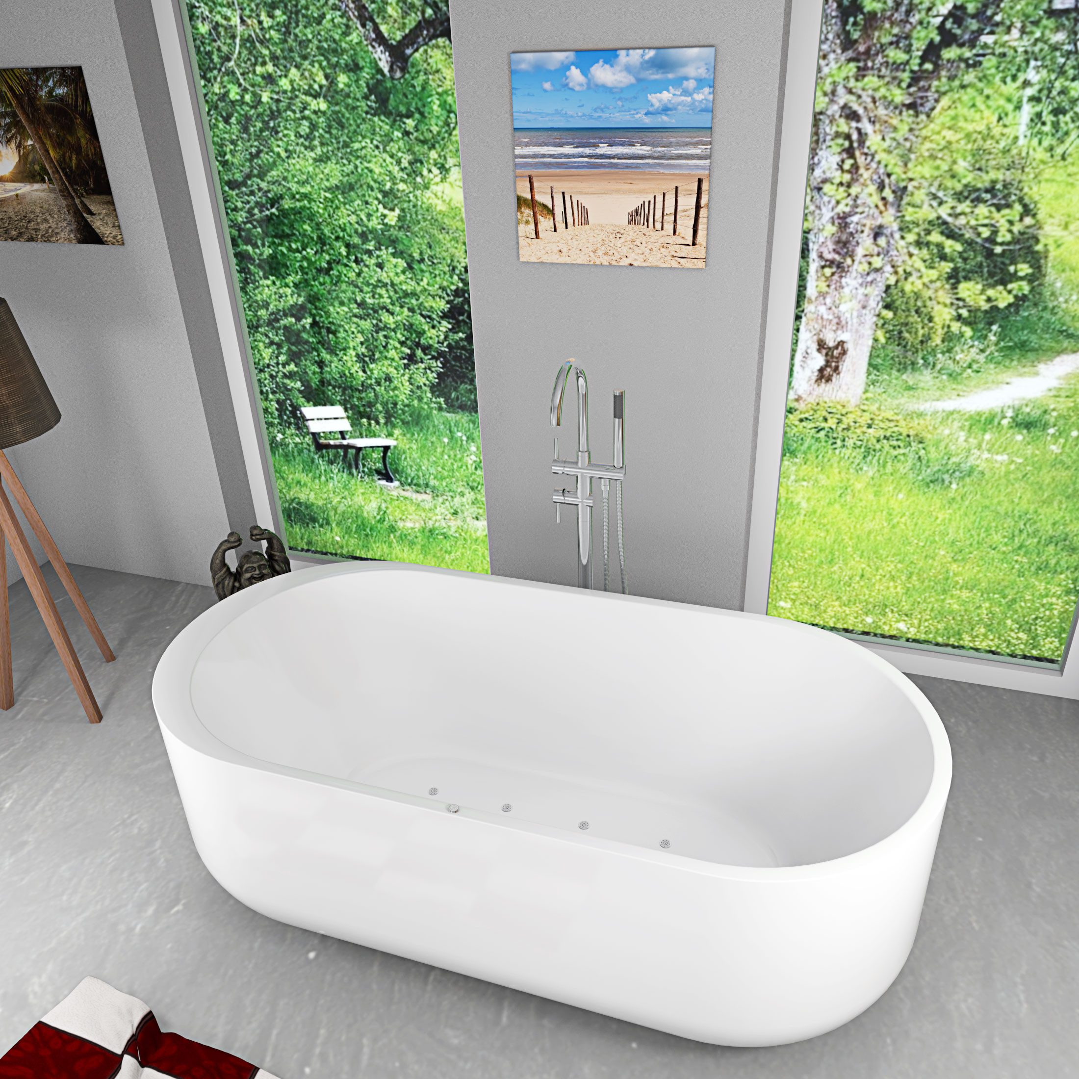 AcquaVapore Whirlpool-Badewanne Whirlpool freistehende Badewanne F16 mit AF04 170x80 cm Luftmassage, (1-tlg), mit Ablaufgarnitur