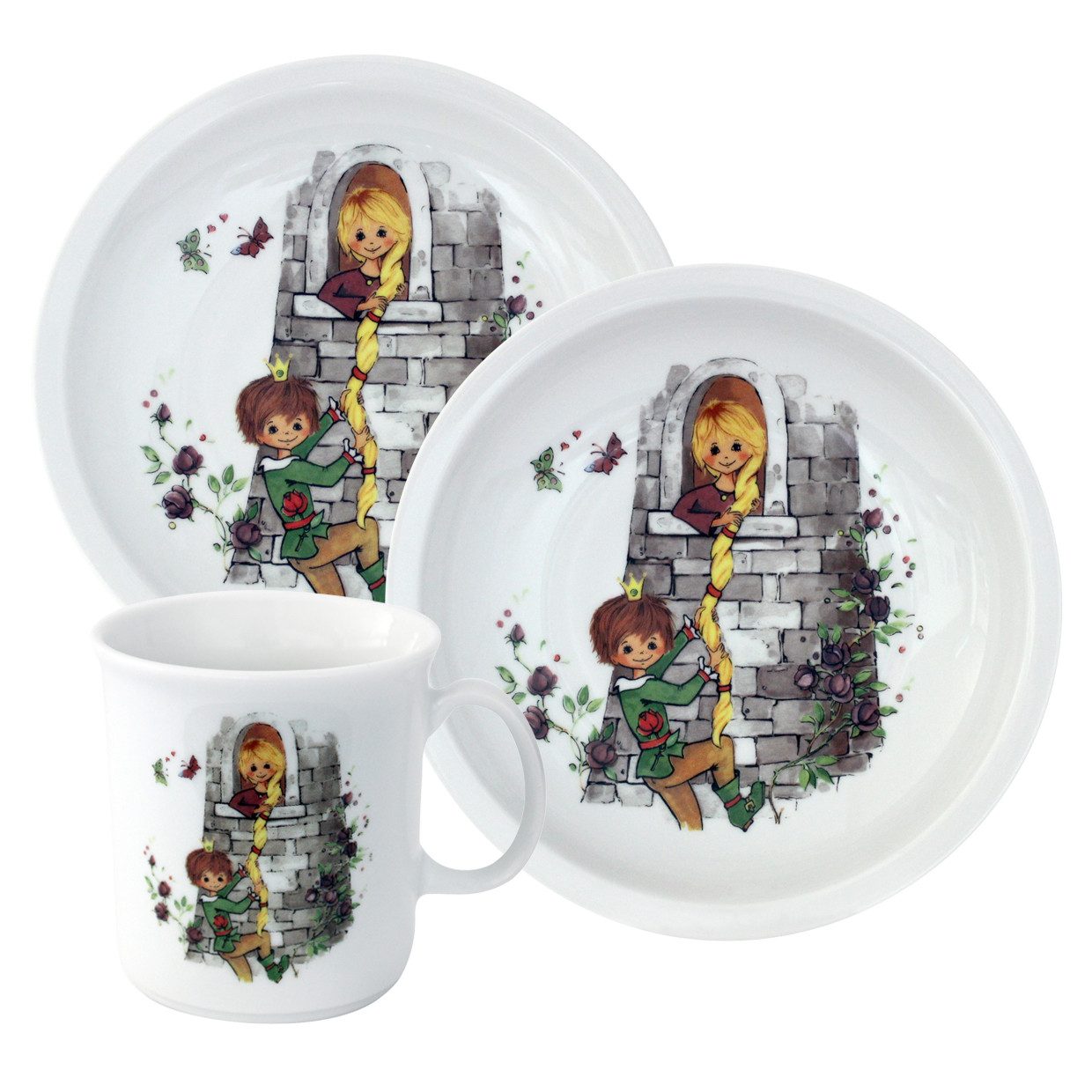 Eschenbach® PORZELLAN GERMANY Детская посуда-Set Kindergedeck Set 3-tlg. (3-tlg), 1 Personen, Porzellan, 3 Teile für 1 Kind Mädchen und Junge im Geschenkkarton